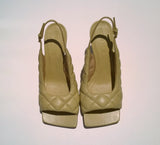 Bottega Veneta Quilted Padded Slingback Heels in Beige Leather Sandals Shoes
