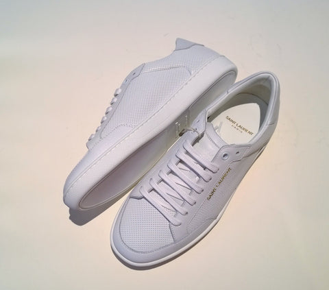Saint Laurent SL/10 Court Classic White Leather Perforated Sneakers New in Box