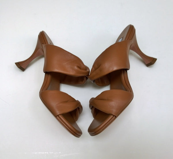 Aquazzura Twist 75 Cuoio Warm Brown Leather Sandals Heels Slide