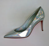 Christian Louboutin Kate 85 Patent Psychic Bianco Silver Iridescent Heels