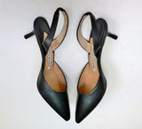 Manolo Blahnik Carolyne 50 Black Leather Slingback Heels