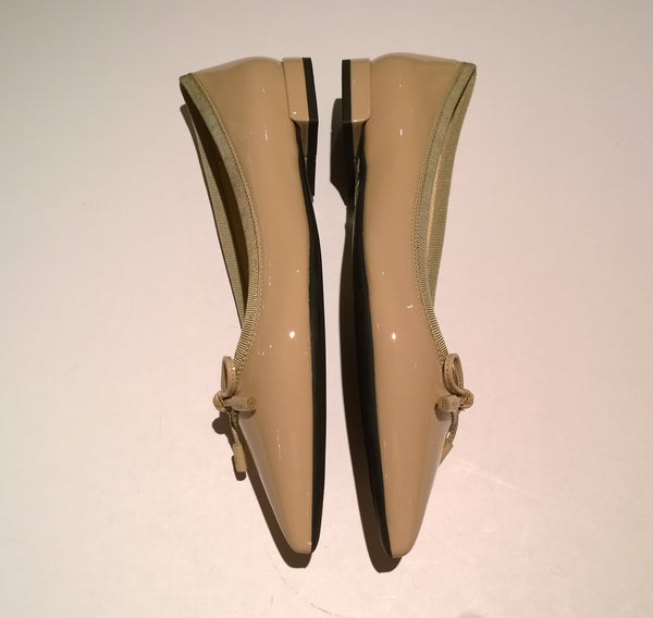 Prada Bow Pointy Ballet Flats in Cipria Nude Patent Leather Shoes