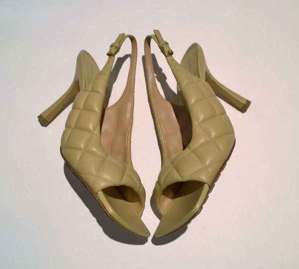 Bottega Veneta Quilted Padded Slingback Heels in Beige Leather Sandals Shoes