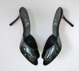 Christian Louboutin Me Dolly 85 Black Patent Peep Toe Heels Sandals Slides