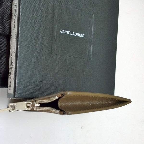 Saint Laurent Fragments Card Wallet in Khaki Brown Leather Dark Wood Case Holder