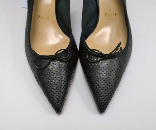 Christian Louboutin Hall Sling 55 Black Perforated Leather Bow Heels