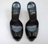 Christian Louboutin Me Dolly 85 Black Patent Peep Toe Heels Sandals Slides