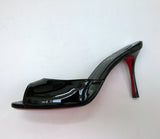 Christian Louboutin Me Dolly 85 Black Patent Peep Toe Heels Sandals Slides