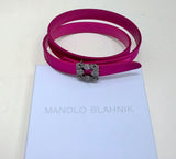 Manolo Blahnik Hangisi Mini Fuchsia Satin Rhinestone Buckle Belt 20mm Dark Pink