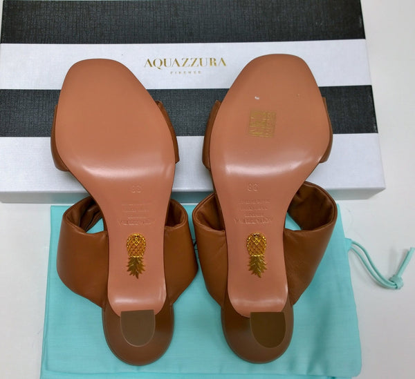 Aquazzura Twist 75 Cuoio Warm Brown Leather Sandals Heels Slide