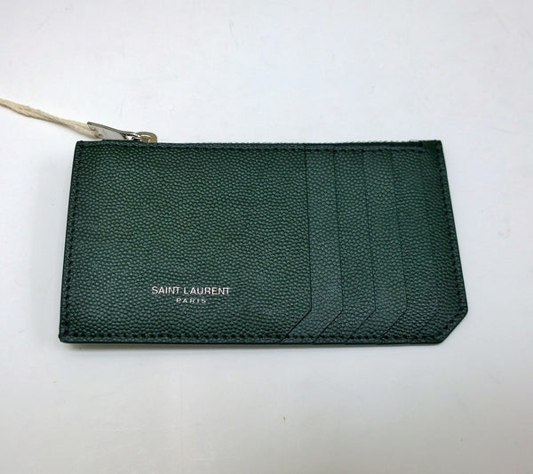 Saint Laurent Fragments Card Case Grain de Poudre Zipped Wallet Green Vert