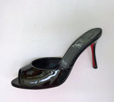 Christian Louboutin Me Dolly 85 Black Patent Peep Toe Heels Sandals Slides