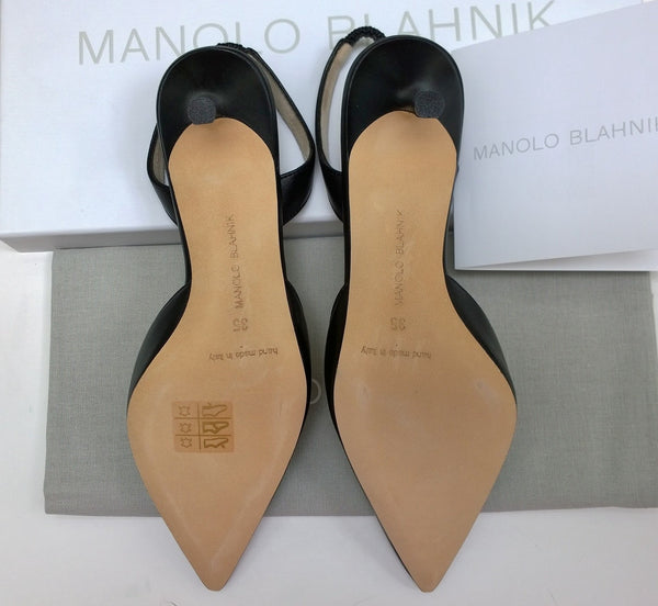 Manolo Blahnik Carolyne 50 Black Leather Slingback Heels