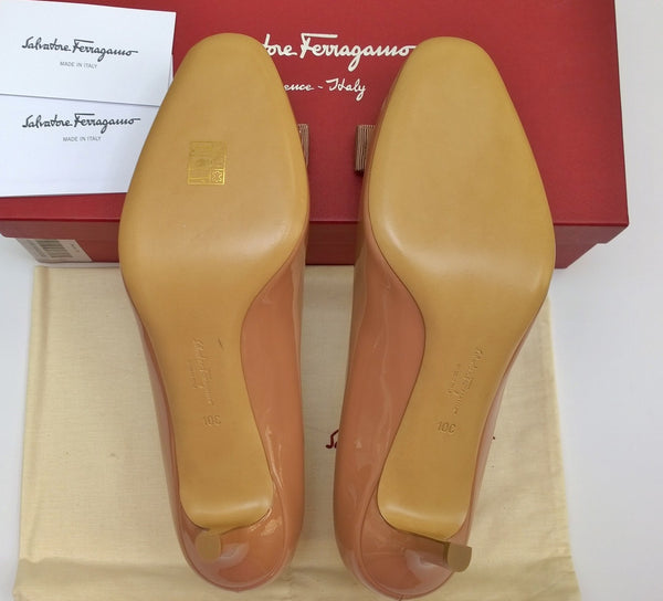 Ferragamo Erice 55 Carla New Blush Patent Bow Heels 10C