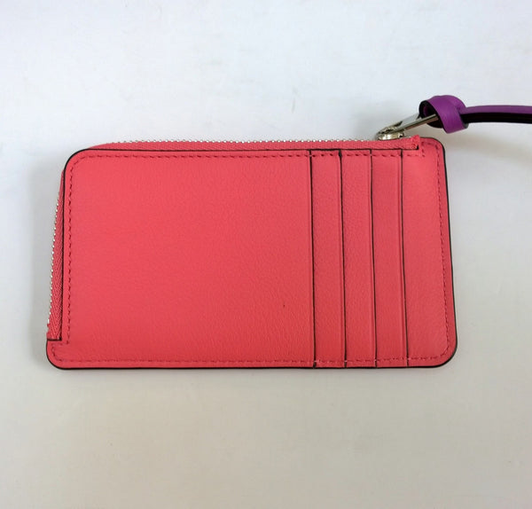 Loewe Paula's Ibiza Card Case Zipper Wallet Pink Leather with Rhinestones