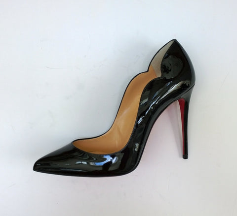 Christian Louboutin Hot Chick 100 Black Patent Scallop Heels