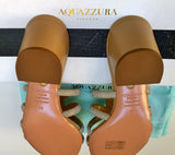 Aquazzura Moondust 50 Sandals Block Heels Rhinestone New Nude Leather Slides