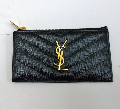 Saint Laurent Monogram YSL Card Wallet Black Case Zip Fragment