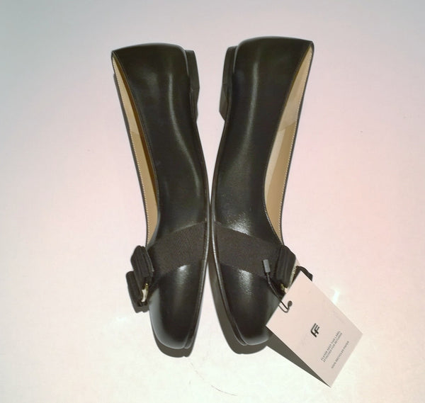 Ferragamo Varina Black Leather Bow Flats Shoes 10 C Width