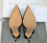Manolo Blahnik Lurum 90 Black Velvet Rhinestone Mules Heels
