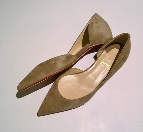 Christian Louboutin Iriza Fennel Khaki Cool Brown Suede Flats Shoes