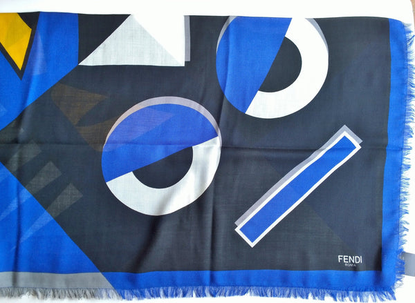 Fendi Monster Faces Wool and Silk blend Scarf
