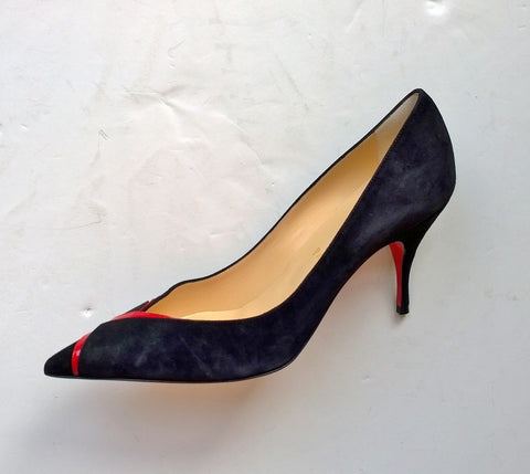 Christian Louboutin CL Logo Pumps in Black Suede with Red 85 Heels