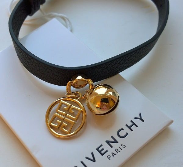 Givenchy Black Leather Cat Collar Gold Charm