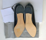 Manolo Blahnik Listony Black Leather Ankle Strap Block heels flats