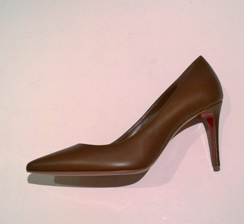 Christian Louboutin Kate 85 Nude 8 Dark Brown Leather Heels