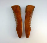 Chloé Lauren Western Flats with Gold Studs in Warm Brown Ochre Delight Suede Shoes