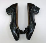 Ferragamo Vara Black Patent Block Heels Bow Shoes in C Width New in Box