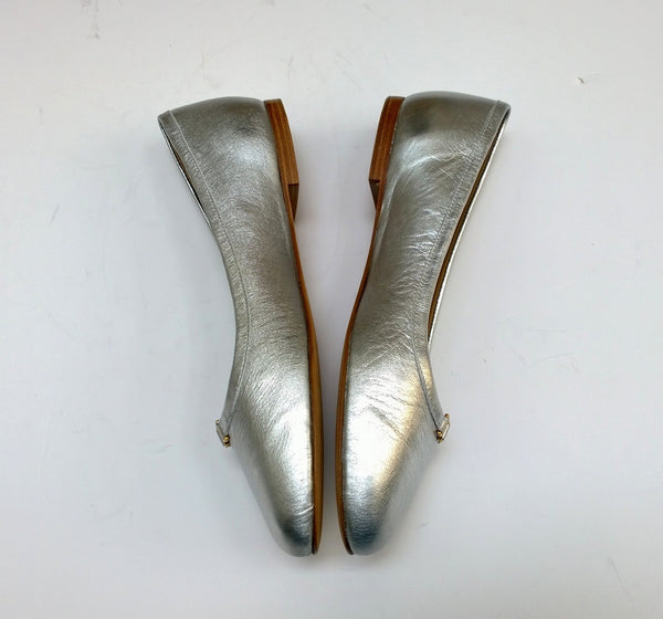 Chloé Marcie Shoes in Silver Leather Flats with Gold Detail