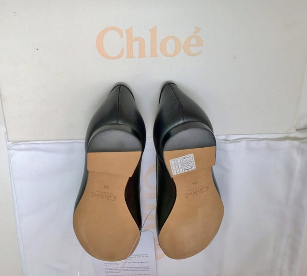 Chloé Marcie Black Leather Flats with Gold Detail New Shoes