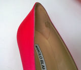 Manolo Blahnik Bright Pink Hangisi 105 Heels with Turquoise Blue Rhinestone Buckle Shoes