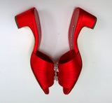 Manolo Blahnik Prinap 50 Bright Red Satin Rhinestone Sandals Slides