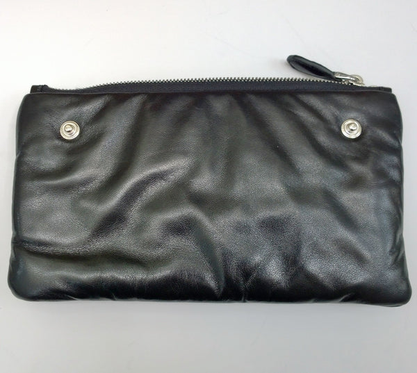 Prada Padded Black Soft Leather Partitioned Clutch Pouch