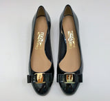 Ferragamo Vara Black Patent Block Heels Bow Shoes in C Width New in Box