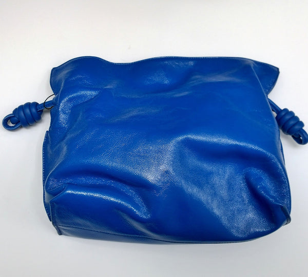 Loewe Flamenco Medium Blue Patent Leather Bag Crossbody Strap Clutch Handbag New