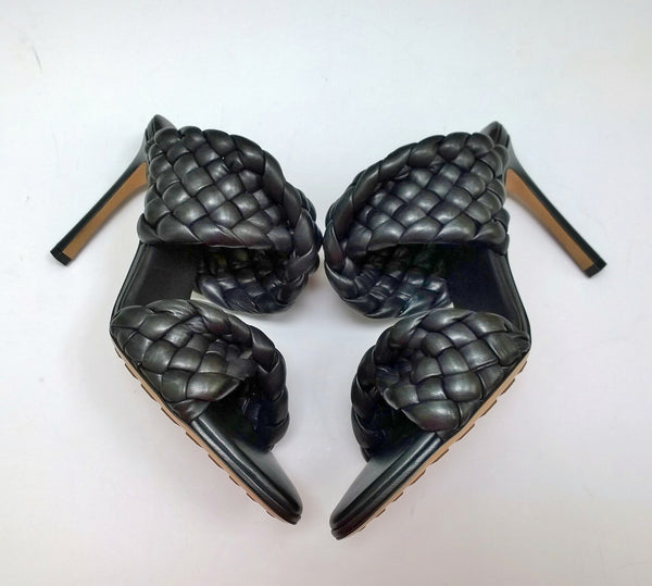 Bottega Veneta Curve Black Woven Leather Sandals Mules