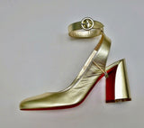 Christian Louboutin Miss Sab 85 Metallic Gold Ankle Straps Heels