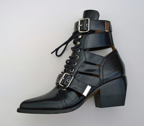 Chloé Rylee Black Leather Buckle Ankle Boots