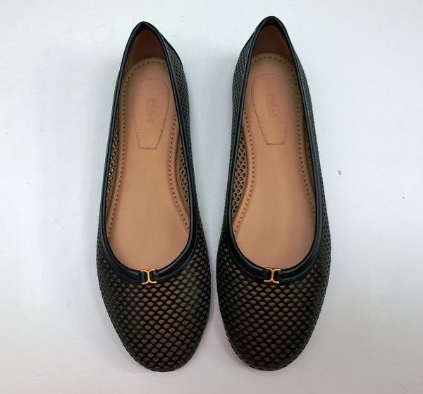 Chloé Marcie Black Perforated Leather Flats Shoes