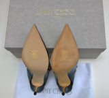 Jimmy Choo Bing 100 Black Patent Rhinestone Strap Mules Heels