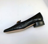 Tom Ford Whitney Black Leather Croc Embossed Block Heel Loafers Flats