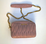 Miu Miu Matelasse Dusty Pink Mauve Leather Camera Bag with Gold Tone Chain