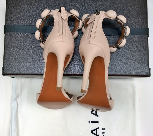 Alaïa Le Bombe 90 Sandals Pale Pink Leather Ankle Strap Heels