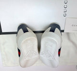 Gucci New Ace Blue Croc Tab White Leather Sneakers with Grosgrain Detail