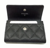 Chanel Black Cavier Leather Quilted CC Logo Small Flap Card Holder Wallet