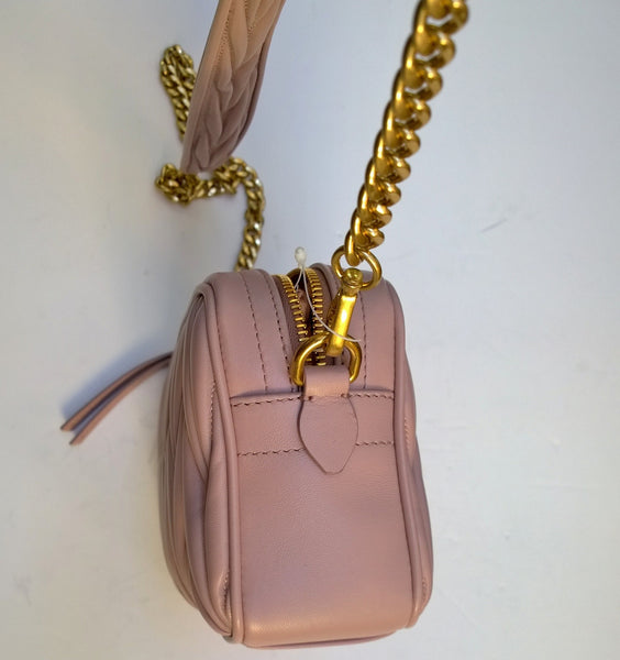 Miu Miu Matelasse Dusty Pink Mauve Leather Camera Bag with Gold Tone Chain